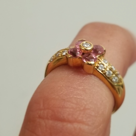 sale 18k natural ruby diamond flower gold ring - Picture 9 of 16